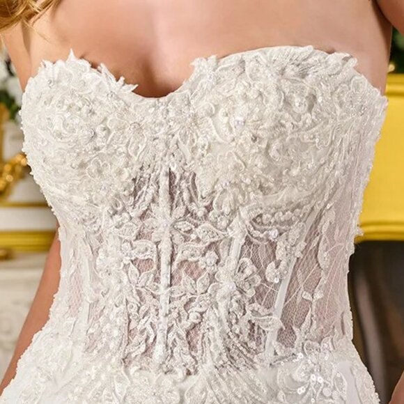 New Strapless Trumpet Wedding Gown w/ Removable Jacket & Lace Up Back GL3826 - Picture 8 of 16